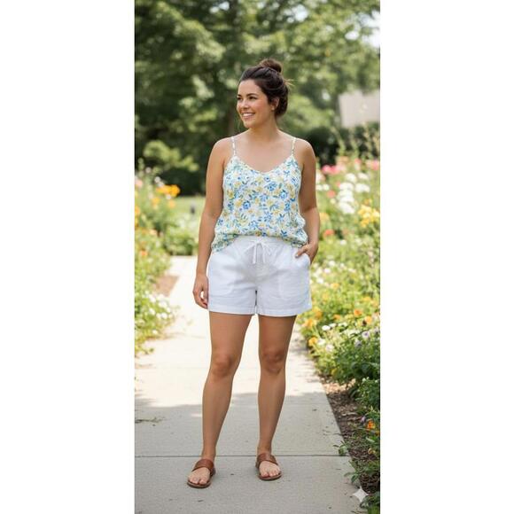 Daisy Fuentes Pants - Daisy Fuentes White Linen Blend Shorts Drawstring Waist Pockets Womens Size XL